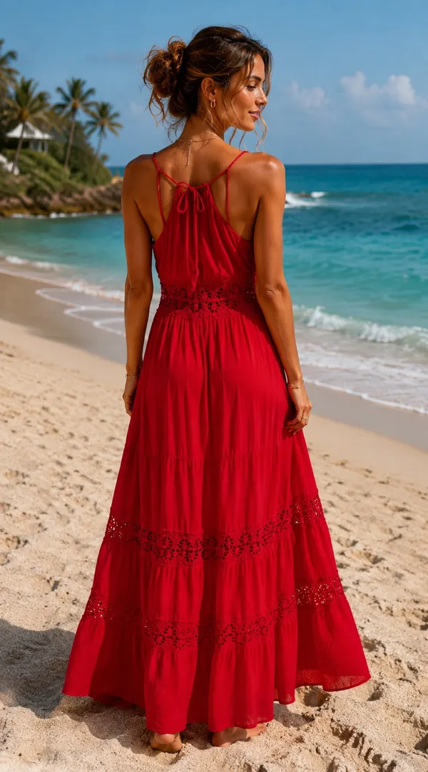 Crochet Cutout Maxi Red Size XS - Image 4