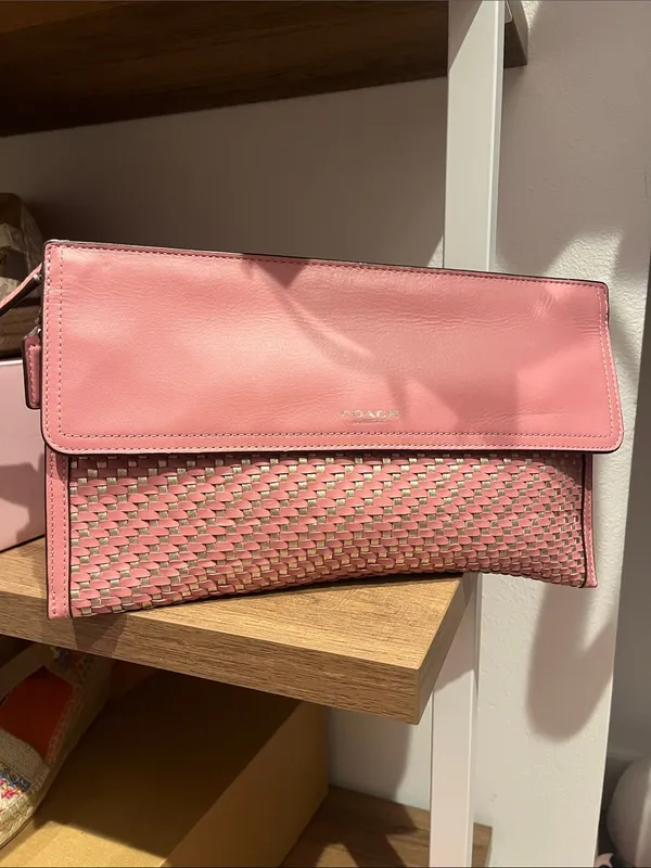 Coach Metallic Woven Leather Clutch Pink & Rose Gold - Image 2