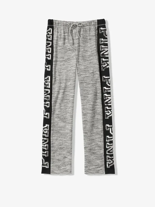 PINK Victoria's Secret Sequin Bling Logo Boyfriend Pant Sweatpants Gray Black La - Image 9