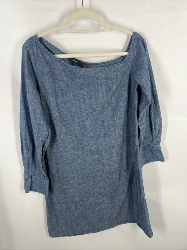 Theory Ulrika B Chambray Denim One Shoulder Dress Blue Size 10 - Image 2
