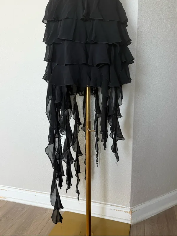 Betsy & Adam Y2K Whimsigoth Black Halter Ruffle Cascade Mini Dress Sz 12 - Image 3