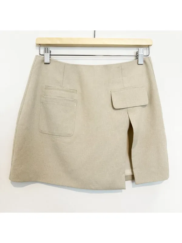 White Fox On‎ The List Skirt Small Beige Faux Cargo Mini Slit Baddie Vegas Party - Image 10