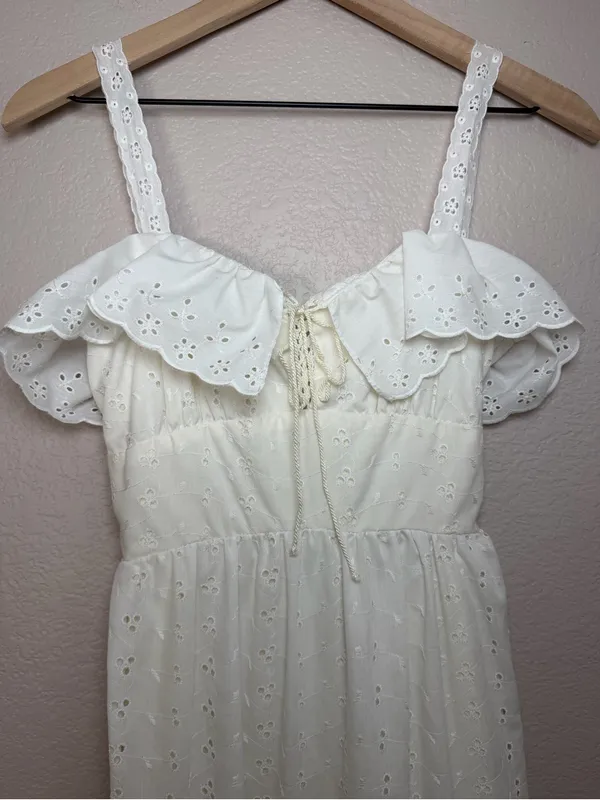 Roberta Vintage 70’s White Cotton Eyelet Lace Tiered Maxi Sundress 7 Cottage - Image 15