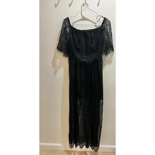 HYFVE NEW Women Black Large Off the Shoulder Lace Dress Whimsigoth Coquette Chic - Image 5