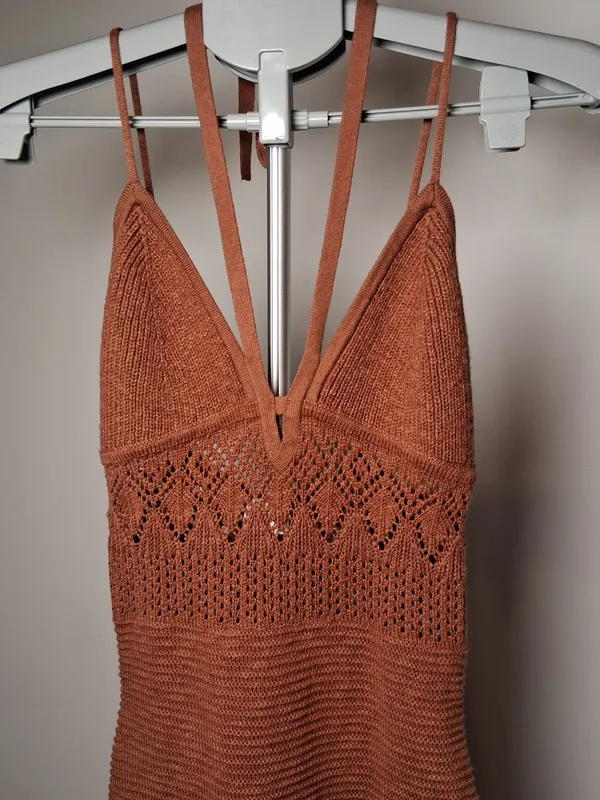 Abercrombie & Fitch Rust Knit Maxi Dress Spaghetti Straps size Medium - Image 2