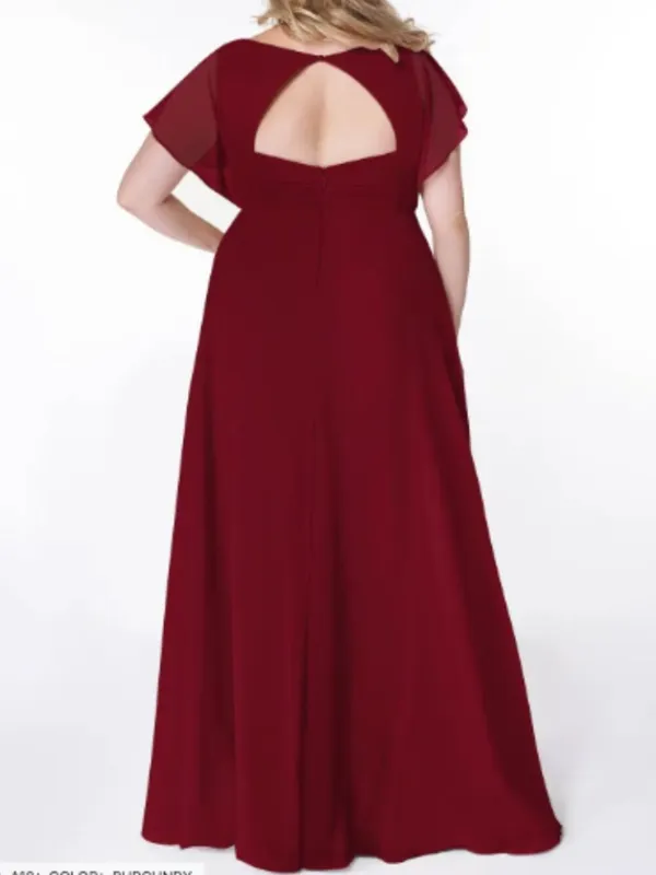 Azazie Women's Rylee Dress Burgundy A-Line Pleated Chiffon Surplice Neck Keyhole - Image 2