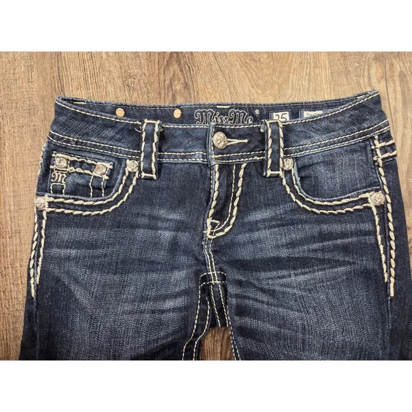 Miss Me Jeans 25 Dark Wash Low Rise Skinny Rhinestone Flap Pockets - Image 2