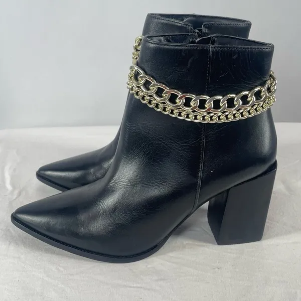 Steve Madden Perlina Bootie Leather Gold Chain‎ Boot in Black Size 8.5 - Image 3