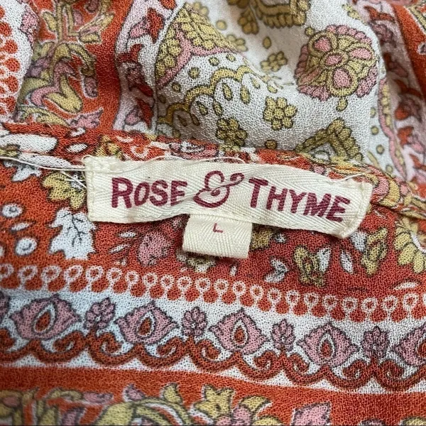 Rose & Thyme Orange Printed Blouse Peplum Hem Size Large Boho - Image 4