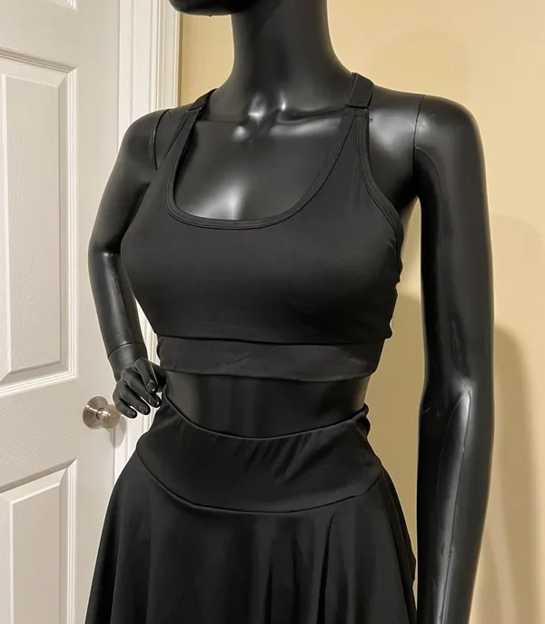 Two pieces Gym Set High Waist Mini Skort Built In Shorts Sport Bea Bustier Top - Image 3