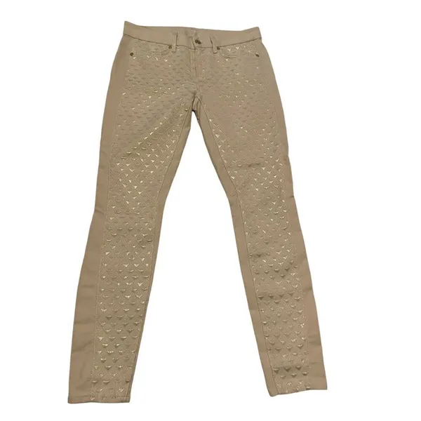 7 for all Mankind Jeans Women Beige Shiny Gold Jacquard Size 29 Metallic Party - Image 7