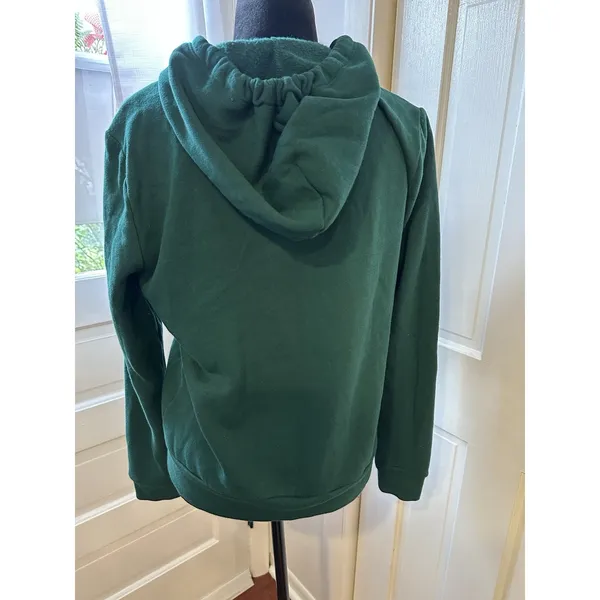 PINK Victoria’s Secret Green Zip Hoodie Silver Spellout Graphic Y2K Style Size M - Image 2