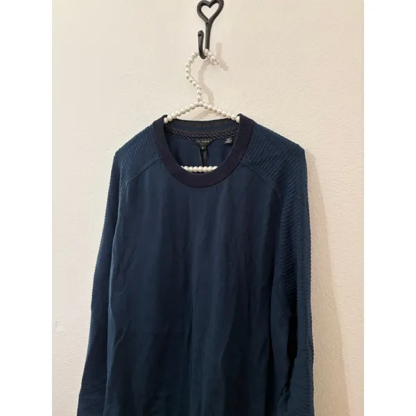 NEW Ted Baker Women's Size 6 Sweater Dark Blue Green Cotton Crewneck Pullover - Image 4