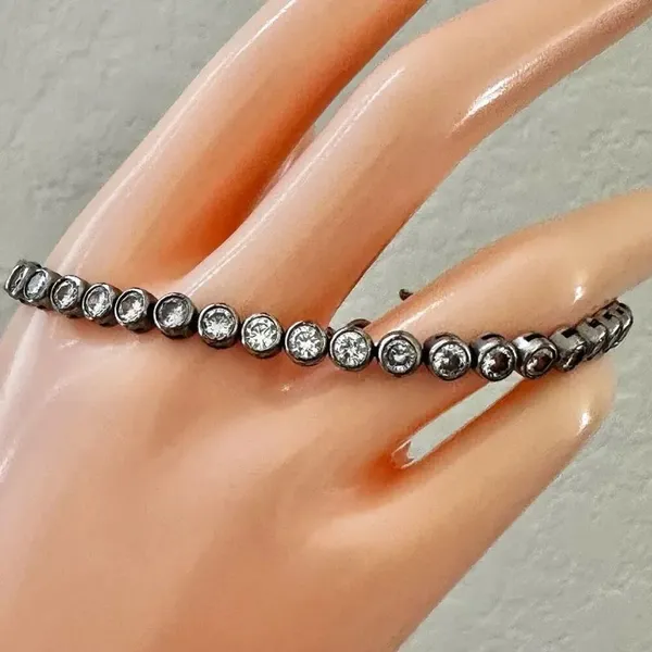 Silver-Tone Bezel-Set Cubic Zirconia Tennis Bracelet - Image 2