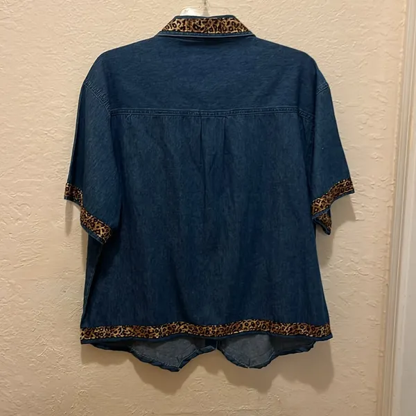 Vintage Blue Denim Shirt with Leopard and zebra Trim • Jean shirt • Jean jacket - Image 3