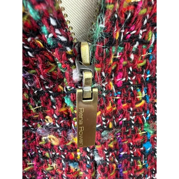 Rena‎ Rowan Textured Multicolor Tweed Zip Front Collarless Jacket Women 10 - Image 11