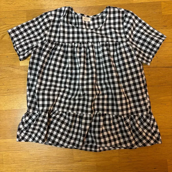 Roolee Gingham Linen Cotton Coastal Cowgirl Boho Fisherman Resort Blouse M - Image 2