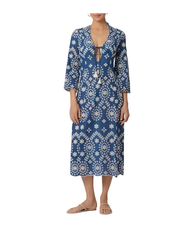 Shoshanna Embroidered Chambray Cover-Up Maxi Dress Chambray Blue / White M - Image 10