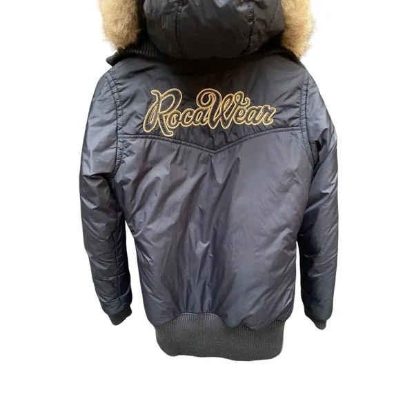Vtg Rocawear Reversible Hooded Puffer Jacket Coat Black Red Sz M Broken Zip - Image 2