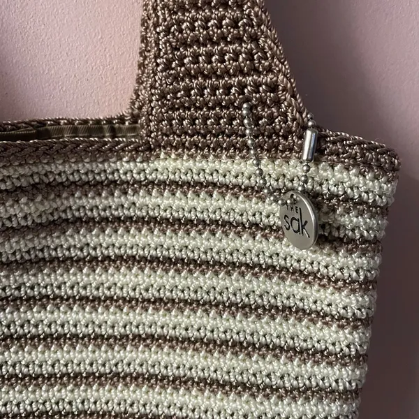 The Sak Small Brown & Cream Striped Knit Handbag GUC - Image 8