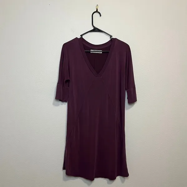 Abercrombie Fitch Plum V Neck 3/4 Sleeve‎ Shift Dress Womens Size Small - Image 2