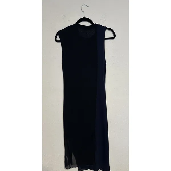 Zara Knit Asymmetrical Combination Color Block Midi Dress Black/Navy Blue Sz S - Image 5