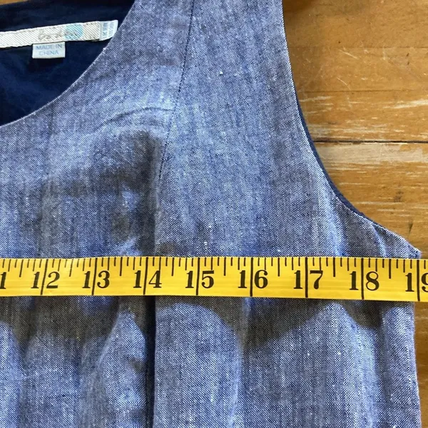 BODEN 100% Linen Chambray Blue White Embroidered Sleeveless Dress Size 14 - Image 9