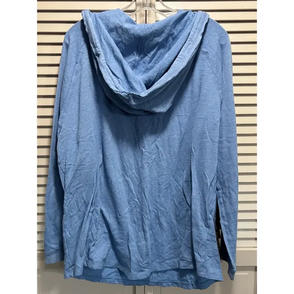 PINK Victorias Secret Blue Hoodie‎ Sweatshirt Size L Long Sleeve Logo Deep V - Image 5
