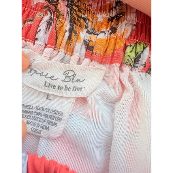 Gypsie‎ Blu Womens Floral Maxi Skirt Coral Orange White Elastic Waist Pockets L - Image 3