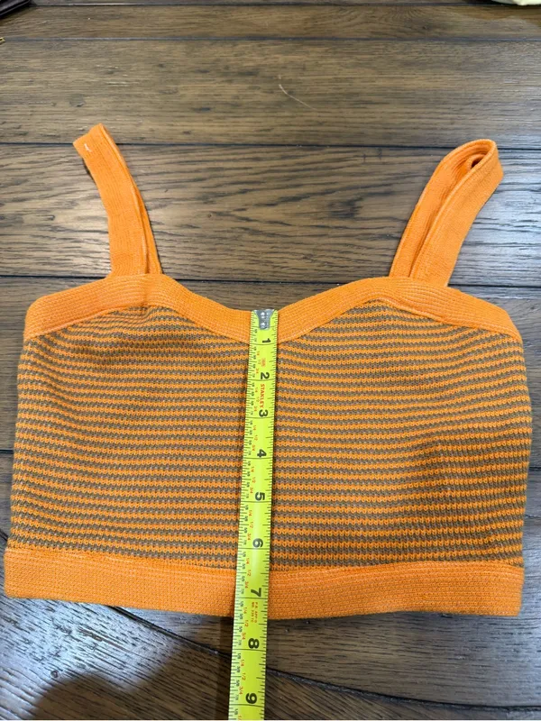 Zara Bright Orange Striped Knit crop top medium - Image 8
