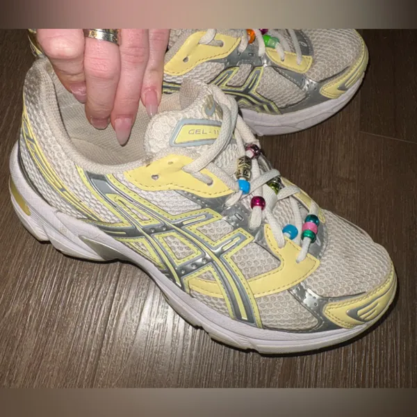 ASICS Butter Yellow and Gray Mesh Lace-Up Sneakers - Image 2