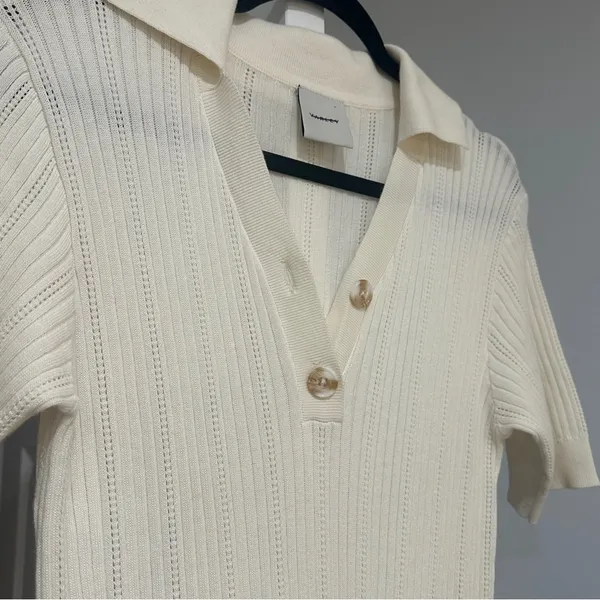 Varley Cream Ribbed Midi Dress with Polo Collar - Image 4