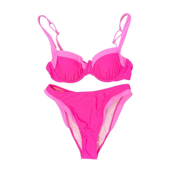 NWT SUUKSESS Pink Color Block Underwire Bikini Set Cheeky High Cut Medium - Image 3