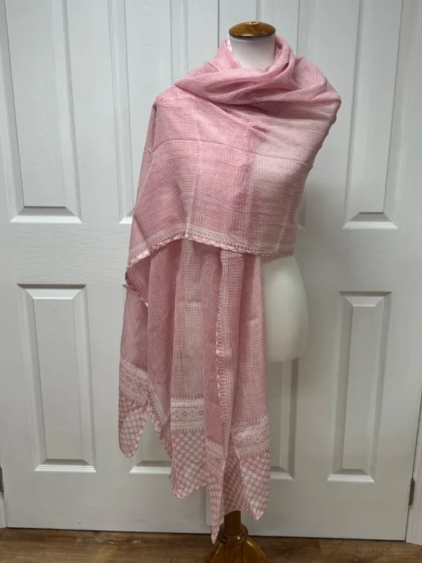 Pink and White Lightweight Puree Cotton Patterned Shawl‎ or Scarf - 97" x 32". - Image 10