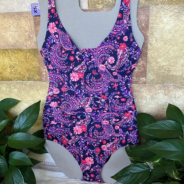 NEW Lands’ End Paisley Floral One Piece UPF 50 Adjustable Straps Swimsuit, XS - Image 4