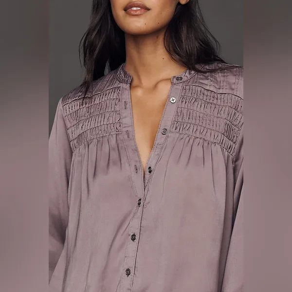 Pilcro by Anthropologie Silly Smocked Button Down Shirt Size XSP - Image 3