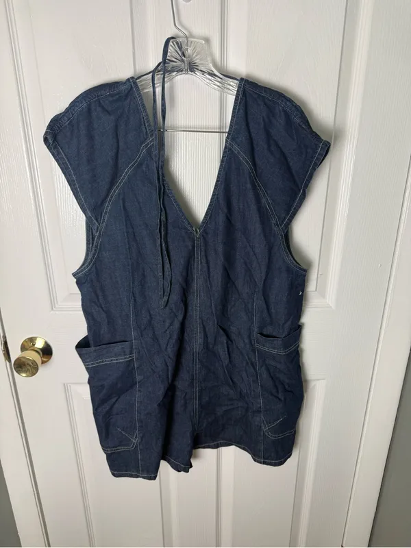 Free People Free Fall Denim Romper in Deep Blue S - Image 4