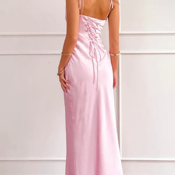 Beginning Boutique Dress Maxi Pink Satin - Image 3