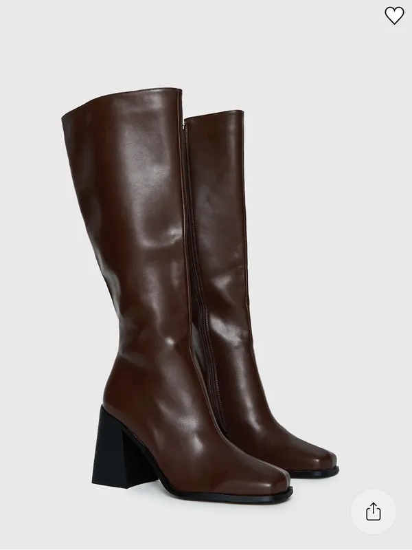 Princess Polly Tall Block-Heel Knee Boots in Dark Brown and Black - Image 2