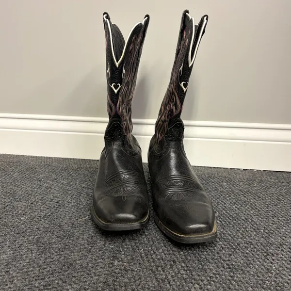 Justin womens Black Leather Western Cowboy Boots Embroidered L2910 Size 10 B - Image 10