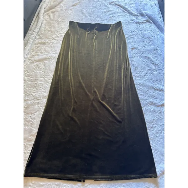 Max Studio Skirt Size L Green Velvet Skirt Elastic Waist Made In USA - Image 3