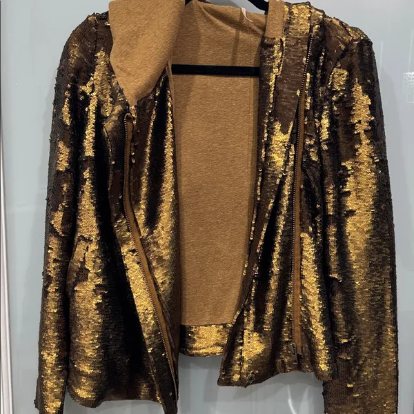Free People Women's Terracotta Fully Sequin Hooded Jacket Glam Bronze Size XS - Image 5