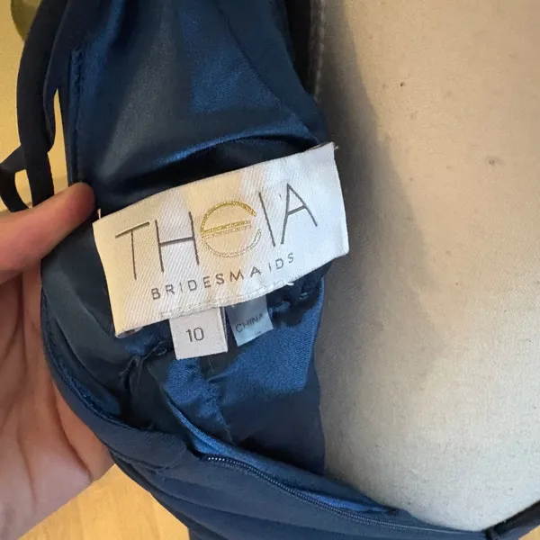 THEIA Allison Backless High Neck Bridesmaid‎ Dress in Denim Slate Blue Sz 10 - Image 7
