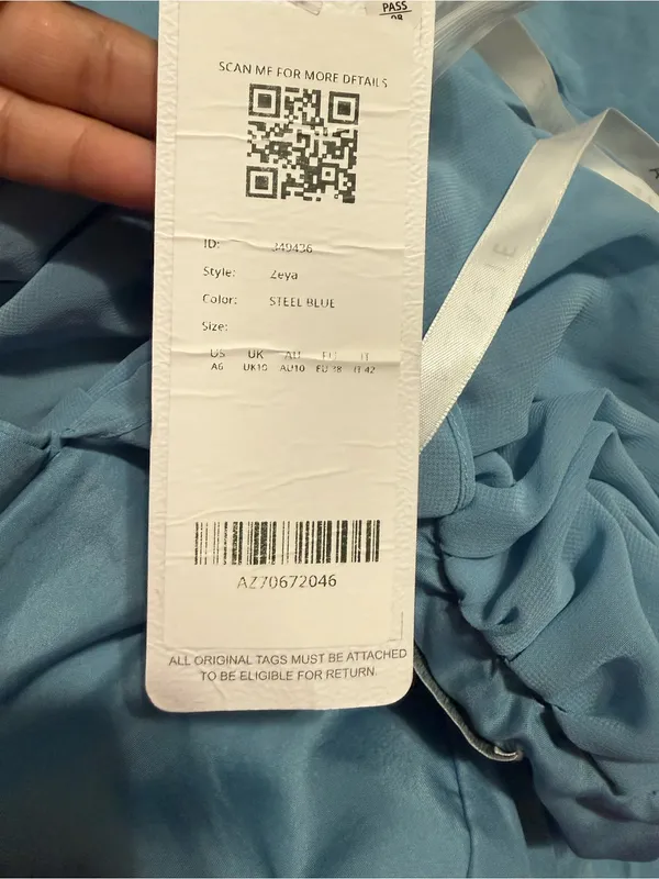 Azazie Zeya Steel Blue A-Line V-Neck Pleated Chiffon Dress Size 6 - Image 5