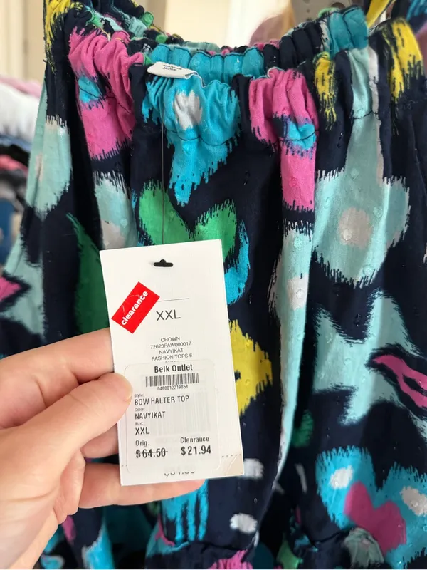 NWT crown & ivy Navy Multi Ikat Print Halter Peplum Tank - Image 5