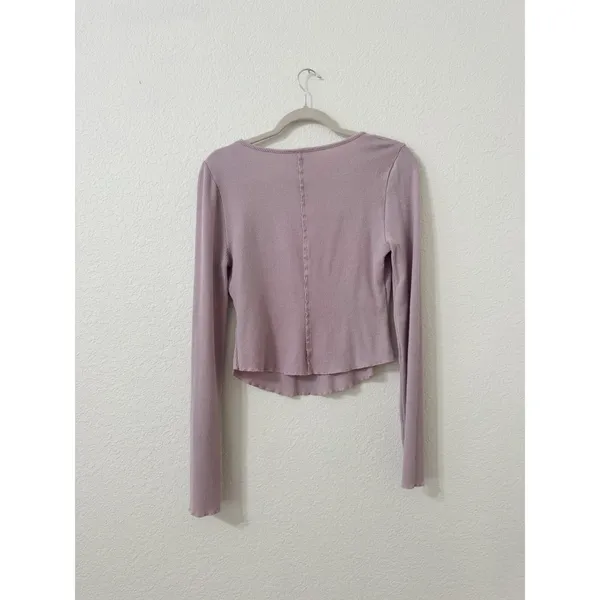 Intimately Free People Keep It Simple Ribbed Henley Long Sleeve Crop Top - Image 2