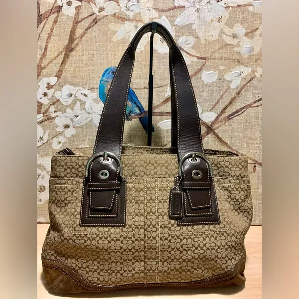 Coach Soho Tote/Shoulder Bag Jacquard Signature Brown Suede - Vintage - Image 3