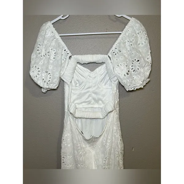Lulu’s White Eyelet Puff Sleeve Cottagecore Midi Dress Women’s Size XS - Image 8
