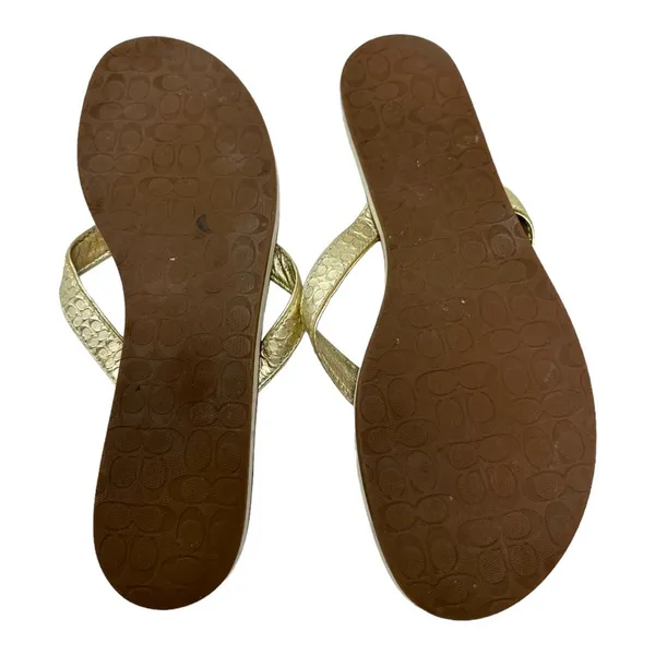 Coach Gold Leather Thong Sandals Signature Logo Flip Flops Size 8.5 - Image 8