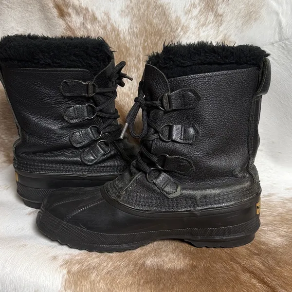 Sorel Manitou Black Leather Snow Boots Womens‎ Sz 9 A22 - Image 7